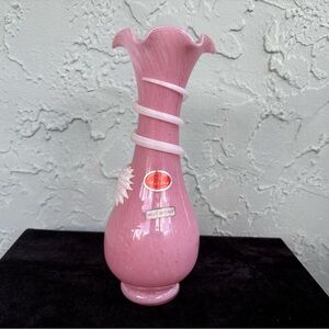 MURANO Vintage Italy Handblown Artglass Ruffled Spiral Twist Vase
